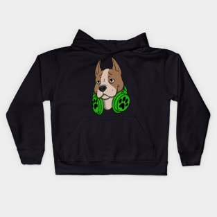 Pitbull Dog Green Headphones Kids Hoodie